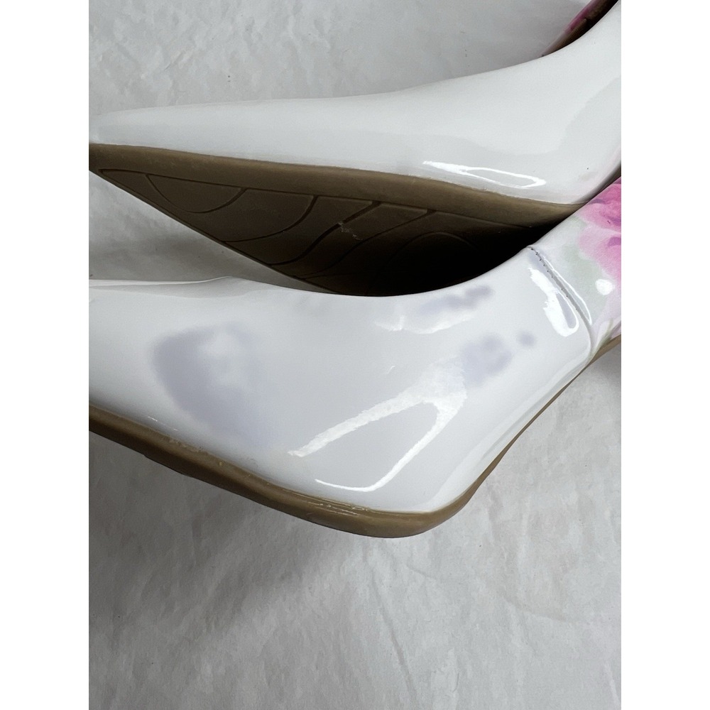 Christian Siriano Payless Floral Patent Pumps White Pointed Toe Stiletto Heel Wo - Picture 10 of 12